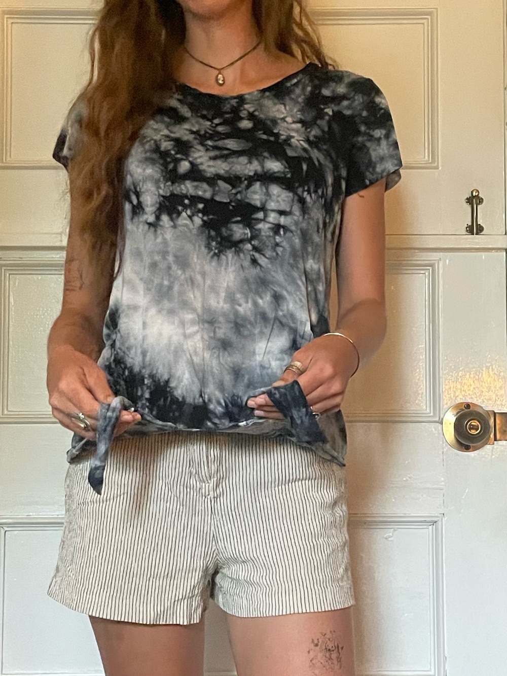 Navy Tie-Dye Short Sleeve Tie-Front Tee Soft & Sexy Aerie